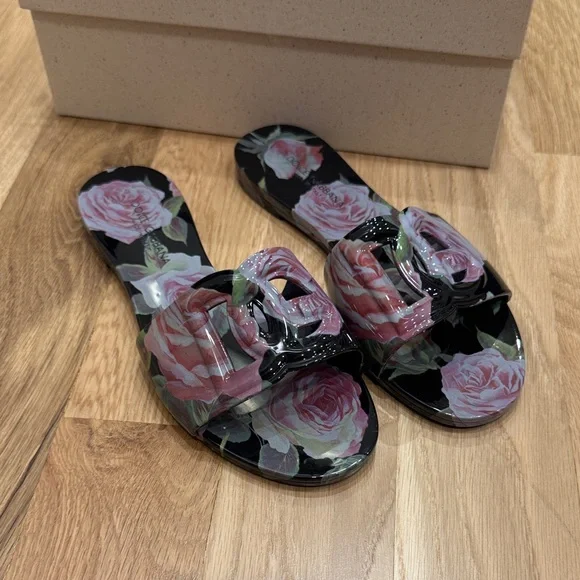 Dolce & Gabbana Black and Pink Floral Sandals